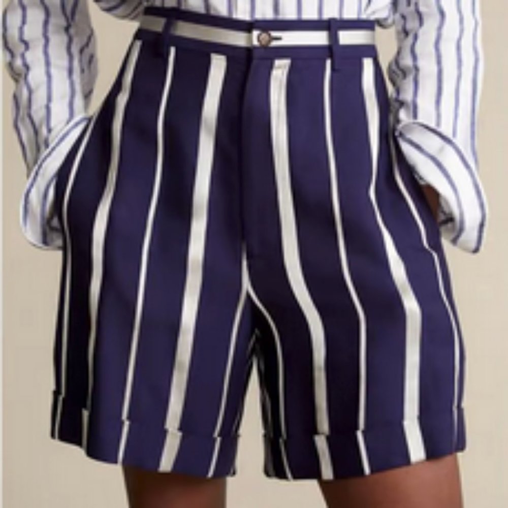 Polo Ralph Lauren Striped Shorts ~ 100% Viscose ~ Navy/Cream ~ NWT
